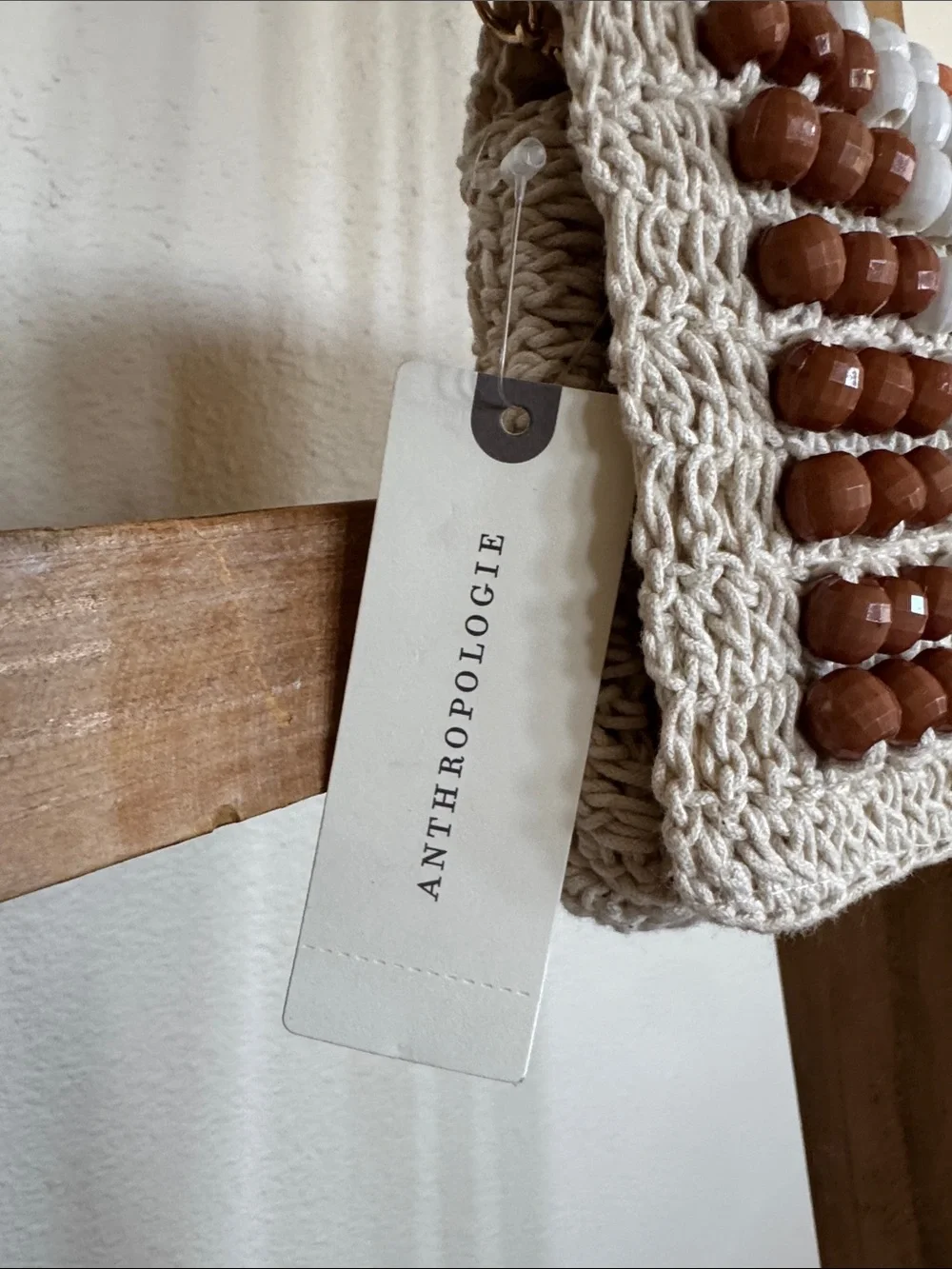 Anthropologie Beaded Crochet Wristlet in Cream, Brown, Peach